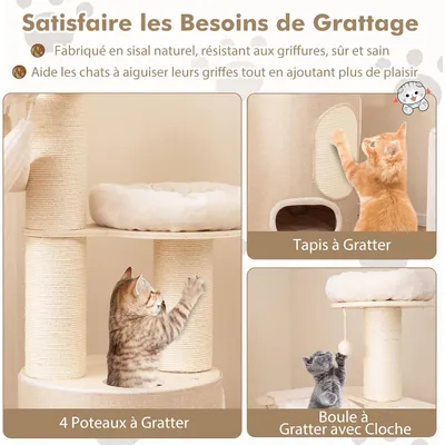 GIANTEX Arbre à Chat en Bois 187cm - Poteaux à Gratter en Sisal
