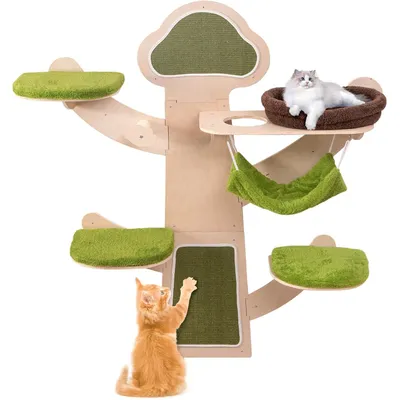 GIANTEX Arbre à Chat Mural 180CM - Griffoirs en Sisal - Hamac, Lit