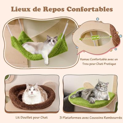 GIANTEX Arbre à Chat Mural 180CM - Griffoirs en Sisal - Hamac, Lit