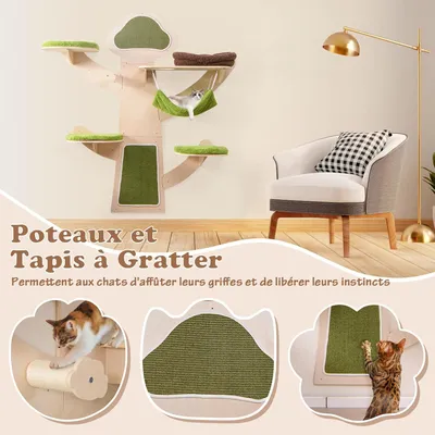 GIANTEX Arbre à Chat Mural 180CM - Griffoirs en Sisal - Hamac, Lit