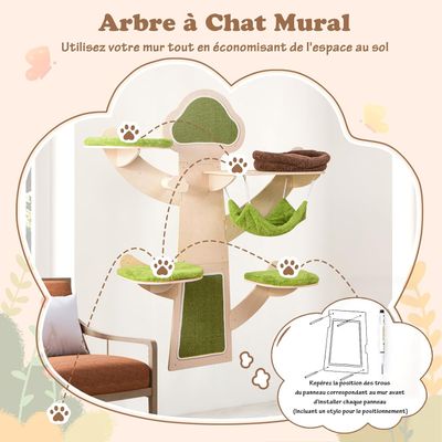 GIANTEX Arbre à Chat Mural 180CM - Griffoirs en Sisal - Hamac, Lit