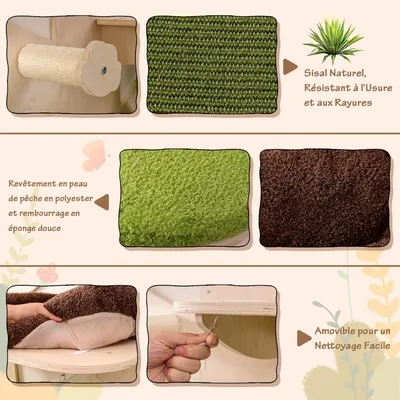 GIANTEX Arbre à Chat Mural 180CM - Griffoirs en Sisal - Hamac, Lit