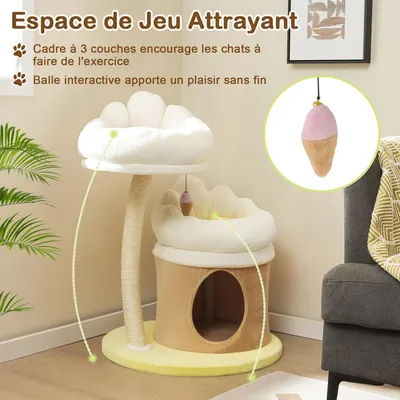 GIANTEX Arbre à Chat 83cm Design Fleur - Condo Confortable - Griffoir