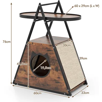 GIANTEX Niche pour Chat en Forme A, Meuble 2 en 1 pour Chat，Marron Rustique