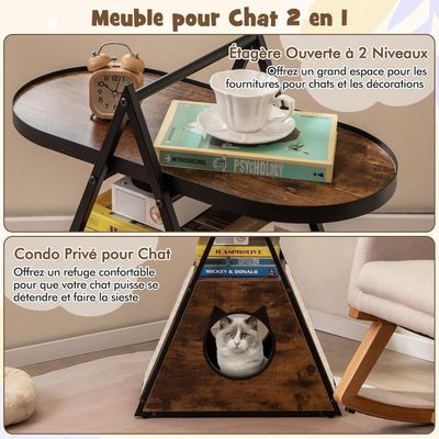 GIANTEX Niche pour Chat en Forme A, Meuble 2 en 1 pour Chat，Marron Rustique