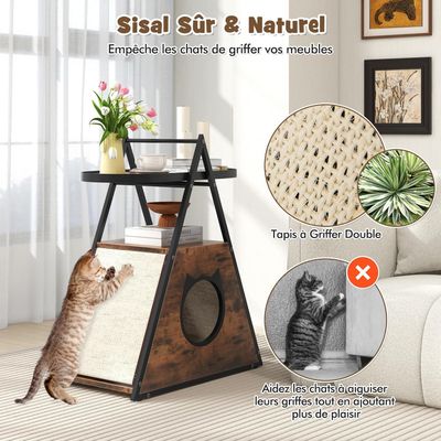 GIANTEX Niche pour Chat en Forme A, Meuble 2 en 1 pour Chat，Marron Rustique