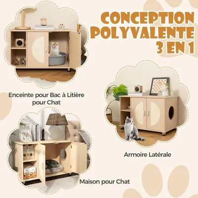 GIANTEX Maison de Toilette pour Chat, Meuble Litière avec Rangement,Naturel