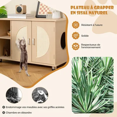 GIANTEX Maison de Toilette pour Chat, Meuble Litière avec Rangement,Naturel
