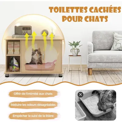 GIANTEX Maison de Toilette pour Chat, Meuble Litière avec Rangement,Naturel