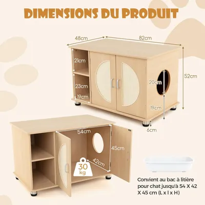 GIANTEX Maison de Toilette pour Chat, Meuble Litière avec Rangement,Naturel