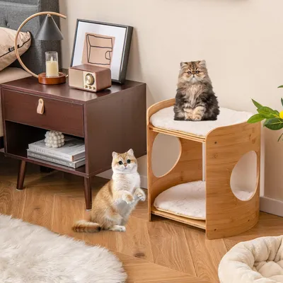GIANTEX Maison pour Chat à 2 Étages, Niche pour Chat avec Lits Doubles
