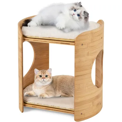GIANTEX Maison pour Chat à 2 Étages, Niche pour Chat avec Lits Doubles