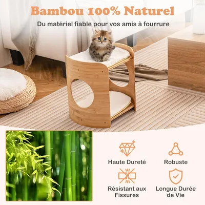 GIANTEX Maison pour Chat à 2 Étages, Niche pour Chat avec Lits Doubles