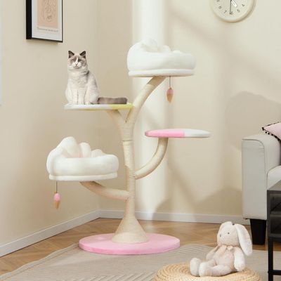 GIANTEX Arbre à Chat Fleur 123cm - Griffoirs en Sisal - 2 Perchoirs