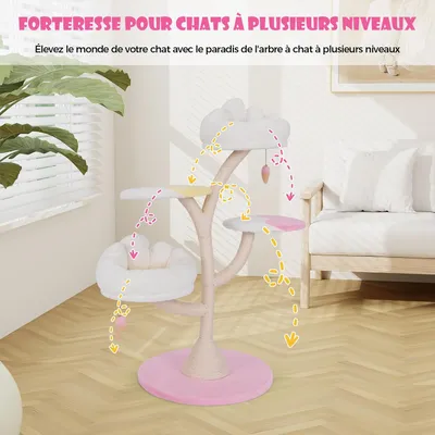 GIANTEX Arbre à Chat Fleur 123cm - Griffoirs en Sisal - 2 Perchoirs