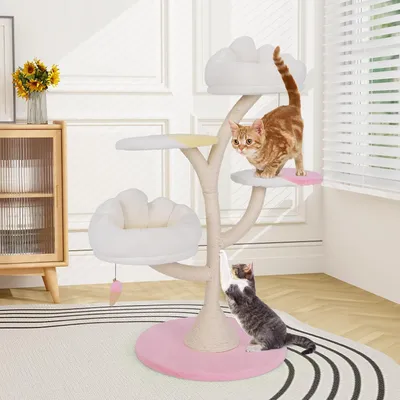 GIANTEX Arbre à Chat Fleur 123cm - Griffoirs en Sisal - 2 Perchoirs