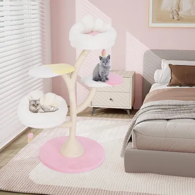 GIANTEX Arbre à Chat Fleur 123cm - Griffoirs en Sisal - 2 Perchoirs
