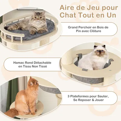 GIANTEX Arbre à Chat Bois 150cm - Perchoir Rembourré - 3 Plateformes