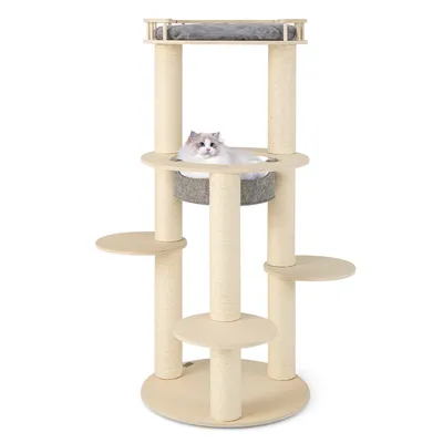 GIANTEX Arbre à Chat Bois 150cm - Perchoir Rembourré - 3 Plateformes