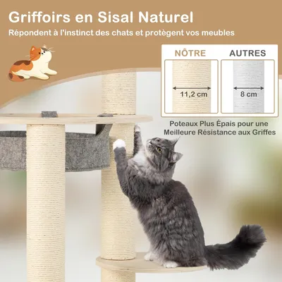 GIANTEX Arbre à Chat Bois 150cm - Perchoir Rembourré - 3 Plateformes