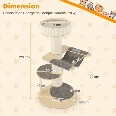 GIANTEX Arbre à Chat Multi-Niveaux 120cm - Griffoirs en Sisal