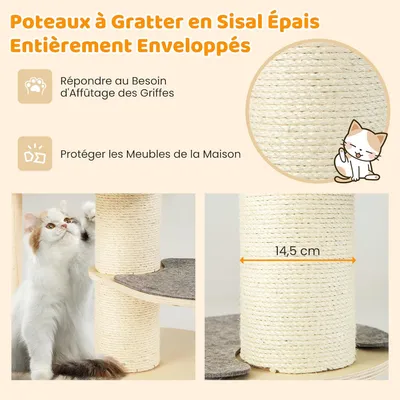 GIANTEX Arbre à Chat Multi-Niveaux 120cm - Griffoirs en Sisal