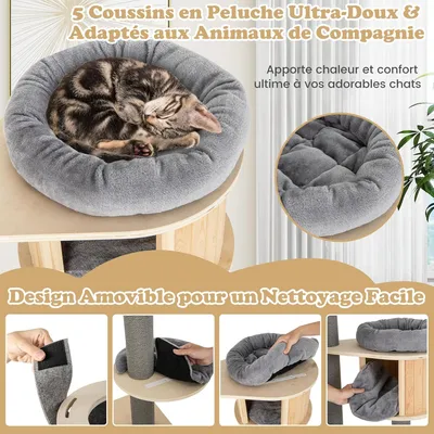 GIANTEX Arbre à Chat Plafond Réglable - 5 Niveaux - Griffoirs, Condo, Lit