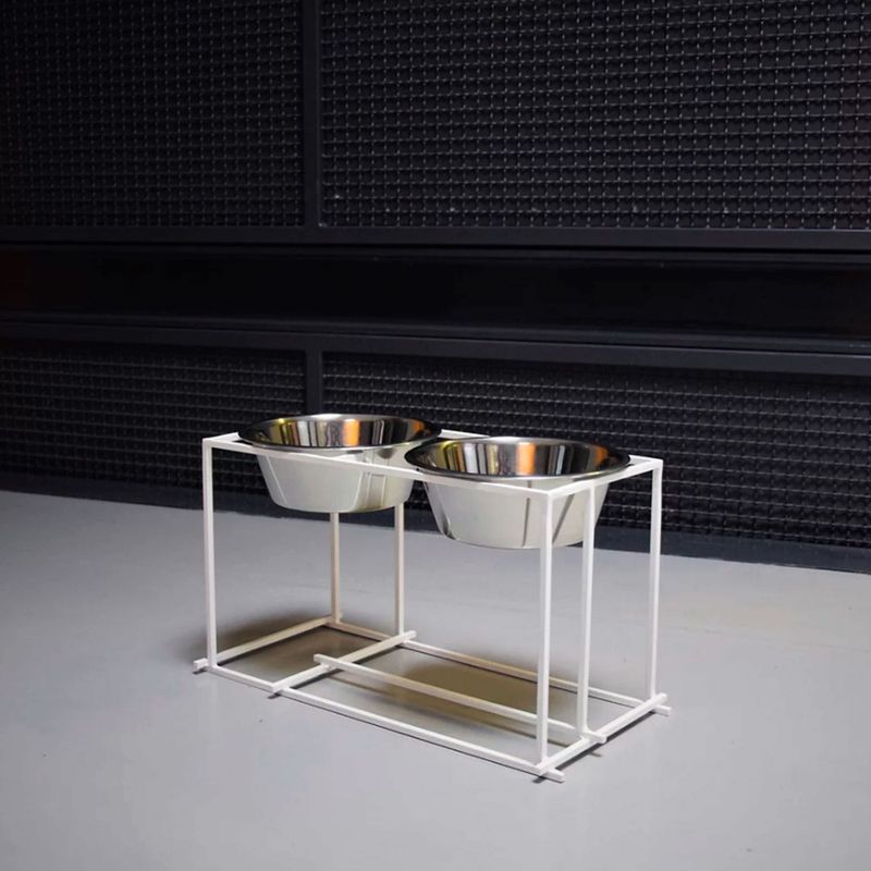 Bagane Set de 2 gamelles surélevées en acier, socle design métal blanc Arum