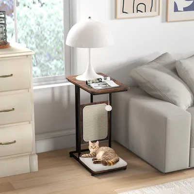GIANTEX Table d'Appoint avec Griffoir pour Chat - Coussin Amovible