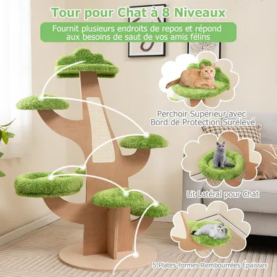 GIANTEX Arbre à Chat 128 CM - Lit, Perche, Plateforme - Griffoir en Sisal