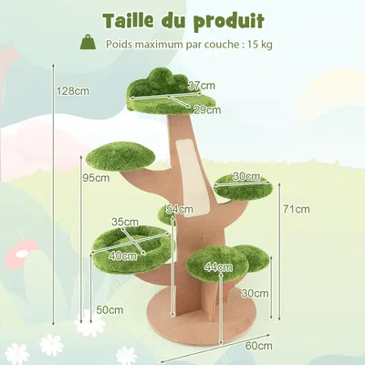 GIANTEX Arbre à Chat 128 CM - Lit, Perche, Plateforme - Griffoir en Sisal