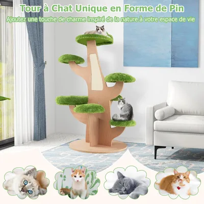 GIANTEX Arbre à Chat 128 CM - Lit, Perche, Plateforme - Griffoir en Sisal