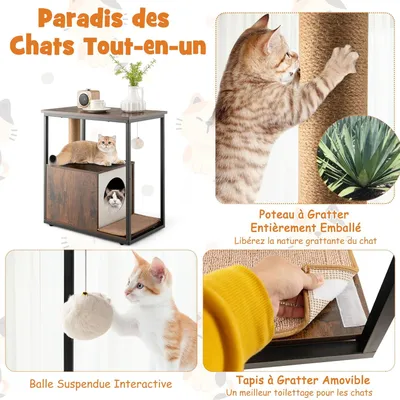 GIANTEX Table d'Appoint pour Chat - Armoire avec Cabane