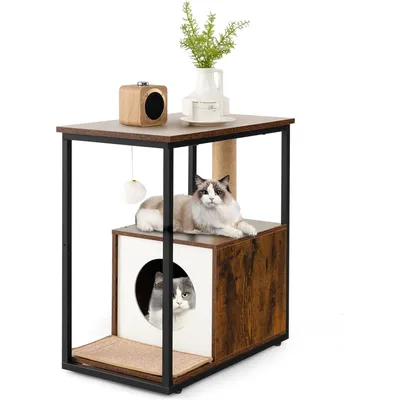 GIANTEX Table d'Appoint pour Chat - Armoire avec Cabane