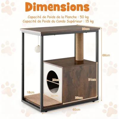 GIANTEX Table d'Appoint pour Chat - Armoire avec Cabane