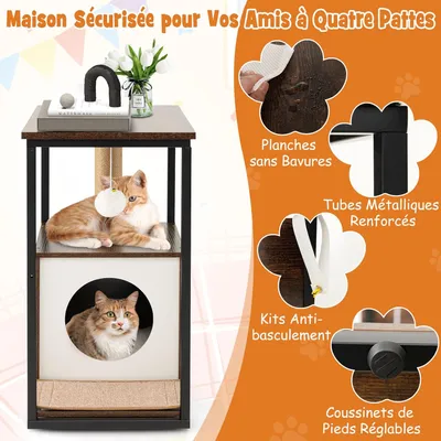 GIANTEX Table d'Appoint pour Chat - Armoire avec Cabane
