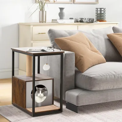 GIANTEX Table d'Appoint pour Chat - Armoire avec Cabane
