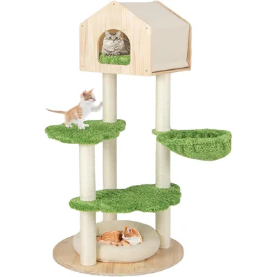 GIANTEX Arbre à Chat 139 CM - Condo Bois de Pin - Perchoir, Plateforme
