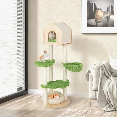 GIANTEX Arbre à Chat 139 CM - Condo Bois de Pin - Perchoir, Plateforme