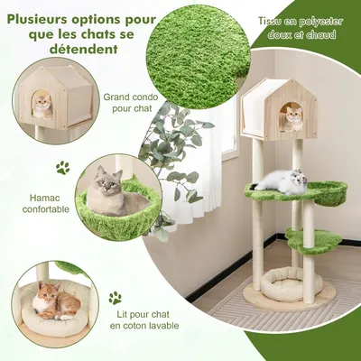 GIANTEX Arbre à Chat 139 CM - Condo Bois de Pin - Perchoir, Plateforme