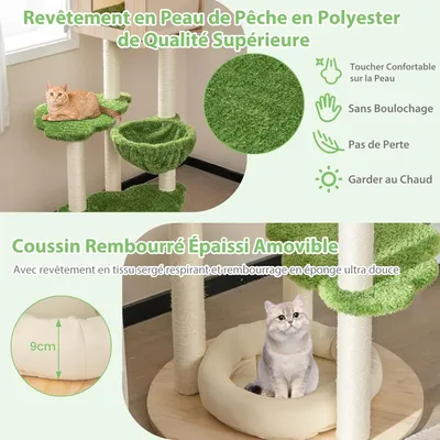 GIANTEX Arbre à Chat 139 CM - Condo Bois de Pin - Perchoir, Plateforme