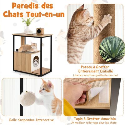 GIANTEX Table d'Appoint pour Chat - Armoire avec Cabane