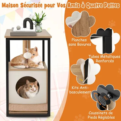 GIANTEX Table d'Appoint pour Chat - Armoire avec Cabane