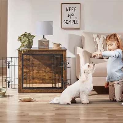 Hundekäfig Möbel mit Hundedecke, Rustikal-Braun