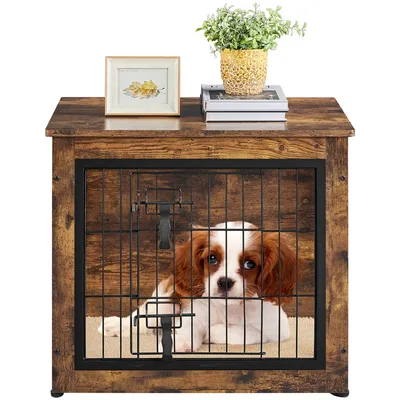 Cage Pour Chien En Bois Avec 2 Portes à Double Serrure Et Tapis Pelucheux