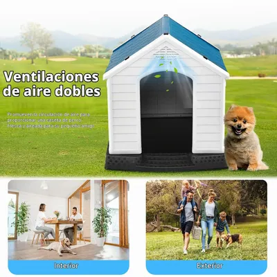 GIANTEX Caseta para perros de plástico, techo impermeable, suelo elevado GIANTEX Caseta para perros de plástico, techo impermeable, suelo elevado