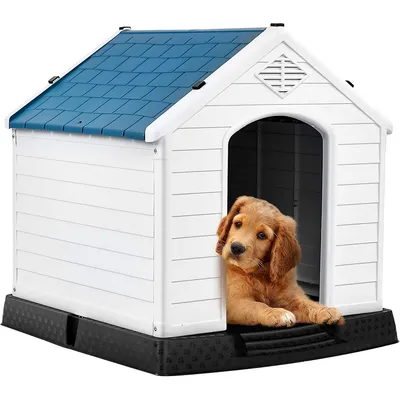GIANTEX Niche pour Chien en Plastique,Toit Étanche,Plancher Surélevé