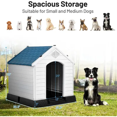 GIANTEX  Caseta para perros de plástico, techo impermeable, suelo elevado