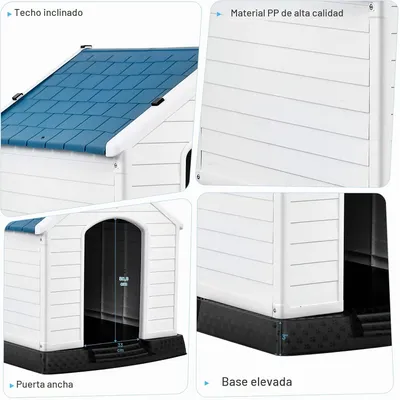 GIANTEX Caseta para perros de plástico, techo impermeable, suelo elevado GIANTEX Caseta para perros de plástico, techo impermeable, suelo elevado