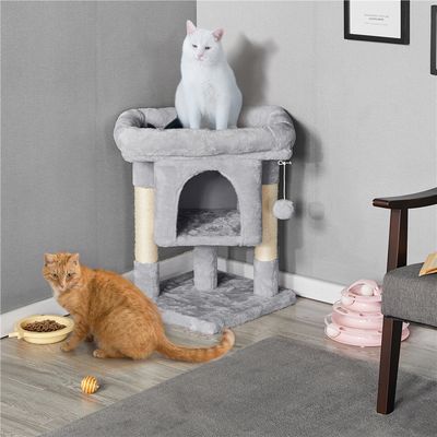 Arbre à Chat Design Avec Niche Et Plate-forme Hauteur 59cm Gris Clair